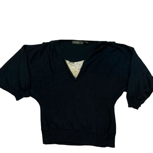 Rare 1980’s Gitano Knits Black‎ V Neck Batwing Sweater With Silver Mesh Large - Picture 4 of 10